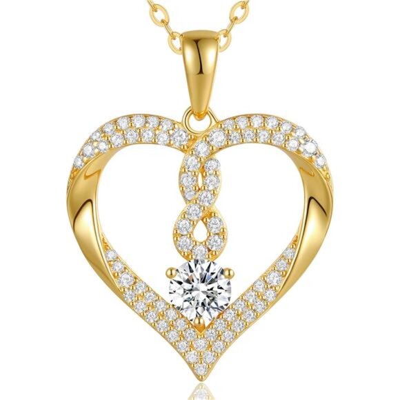 Heart Birthstone Necklaces for Women, 18k Gold Plated 925 Sterling Silver - Picture 1 of 14